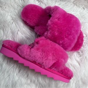 EZ Feet • Genuine Shearling Fluffy Hot Pink Slippers